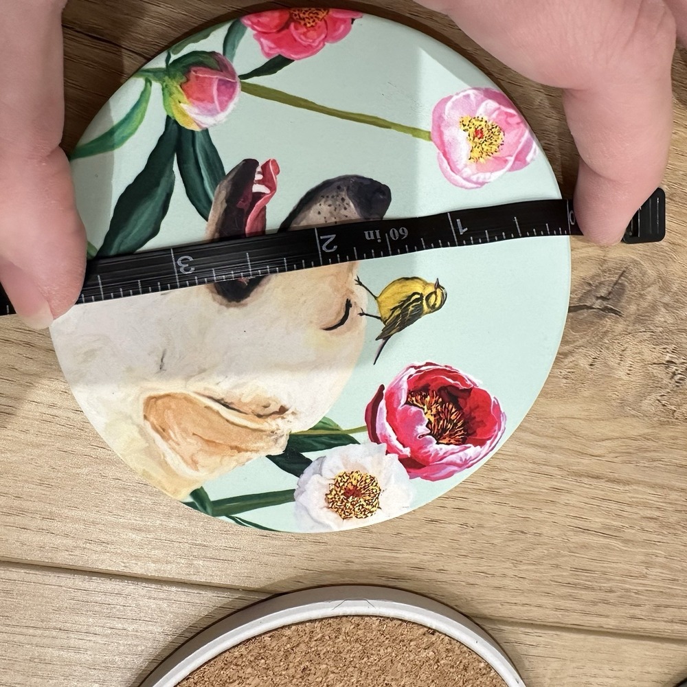 New In Box Whimsical Colorful Ceramic Labrador‎ Retriever Coaster Set 4 Handmade - Picture 5 of 5